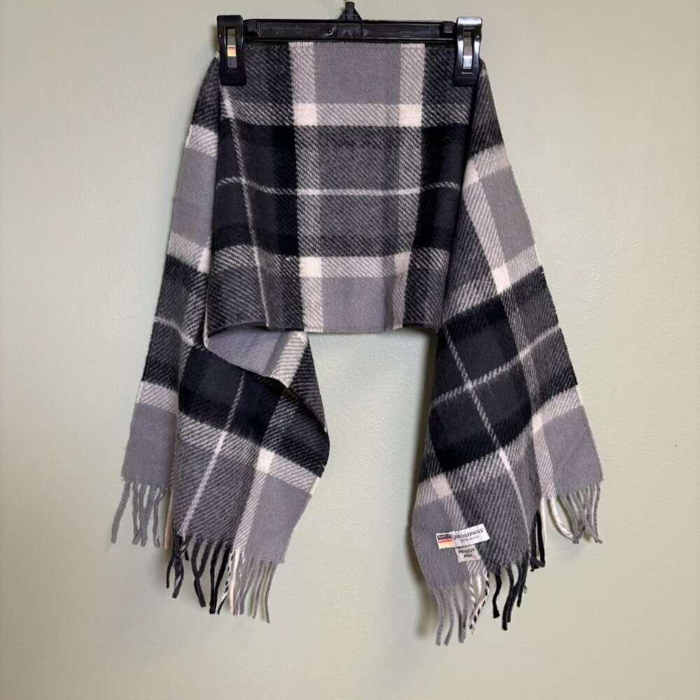 Vintage 100% Wool Scarf Plaid Tartan Gray Black Academia Preppy‎ School